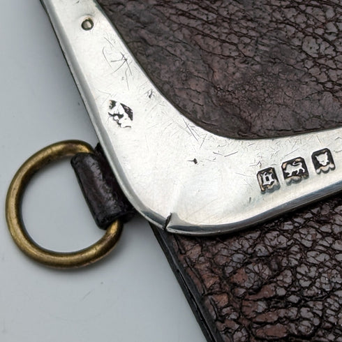 1917年 英国アンティーク 純銀装飾 レザーパース 小銭入れ Frederwick Wilson